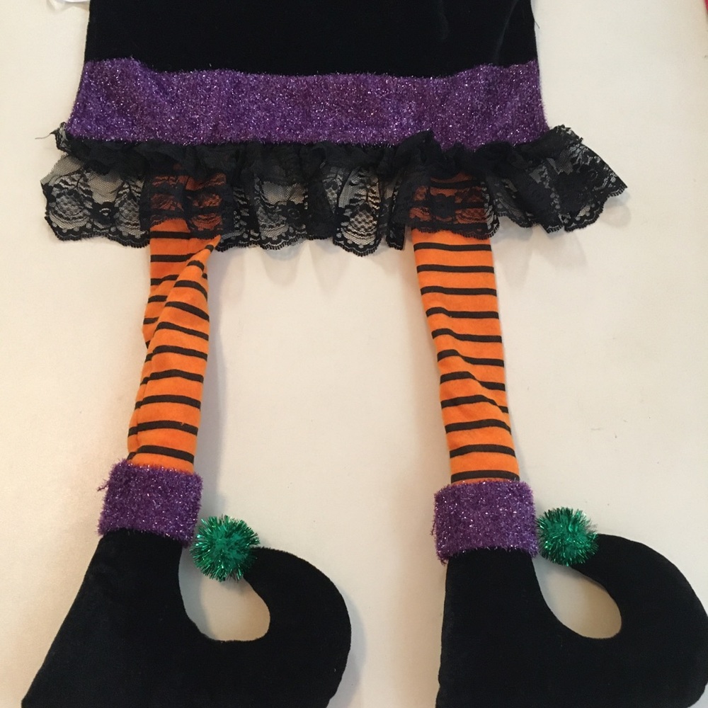 Halloween Table Runner Witch Legs Black Velvet 88” Regency International New